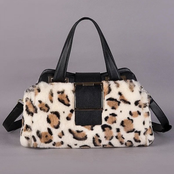 Sacs à main en cuir véritable pour femme, sacoche à bandoulière, motif léopard, fourrure de lapin, en peluche, style décontracté|107,99 €|OKKO MODE