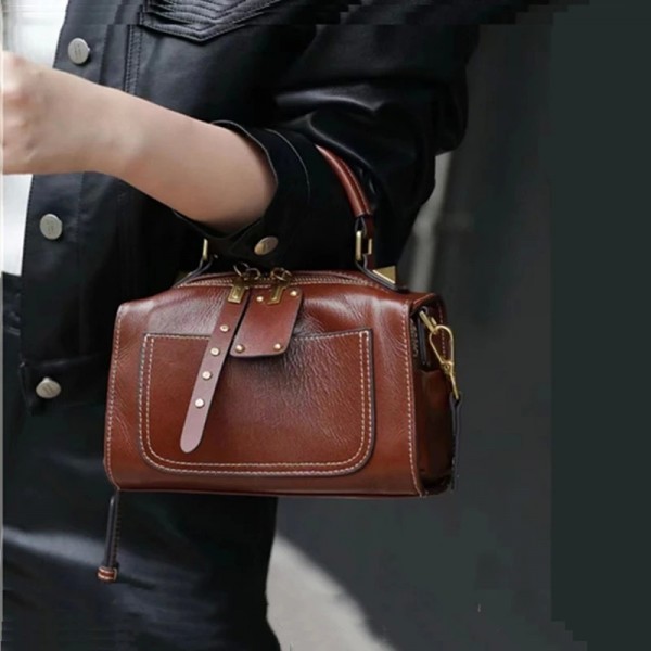 Toptrends-Sacs à bandoulière en cuir véritable Boston pour femmes, petits sacs à main pour dames, oreiller à large sangle, créat|51,29 €|OKKO MODE