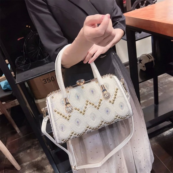 Sacs à main en cuir avec diamants et perles pour femmes, sac à bandoulière de soirée, sacs Boston portables, mode de luxe, initi|83,69 €|OKKO MODE