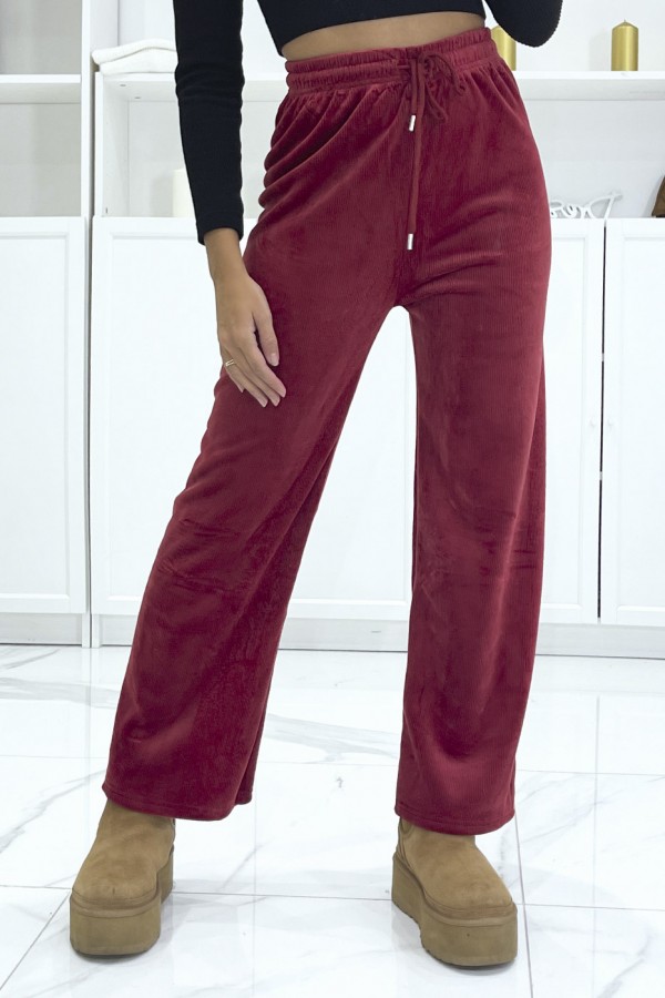 Pantalon jogging bordeaux effet velours côtelé et molletonné  - 2