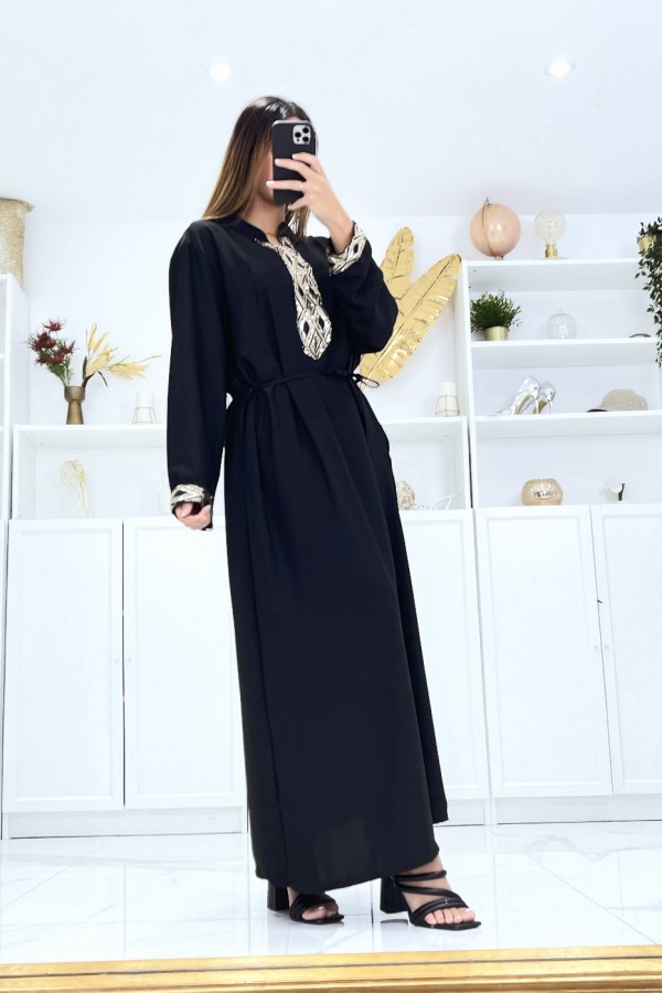 Robe noire à manches longues et sequin aux manches et au col - 4