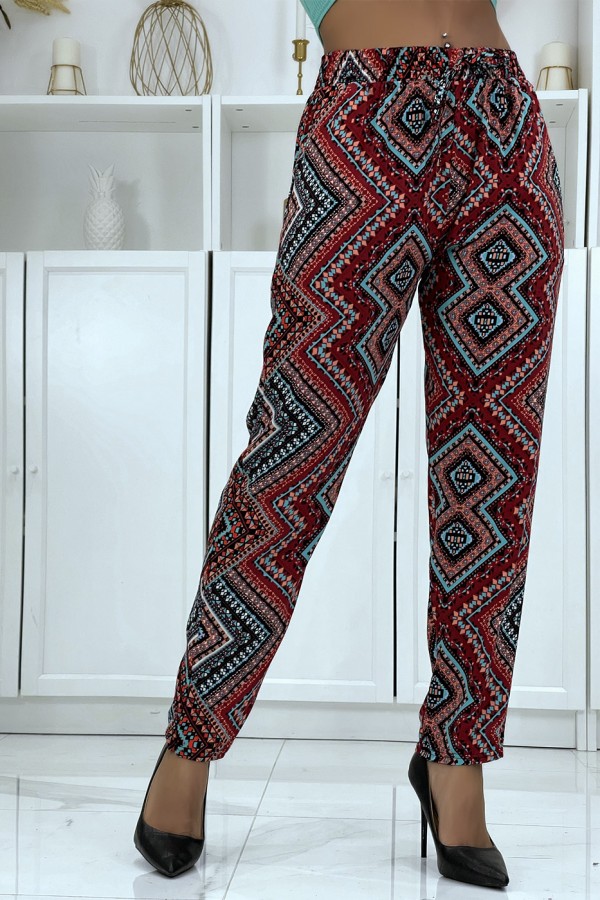 Pantalon fluide noir/rouge à motif floral B-55 - 3