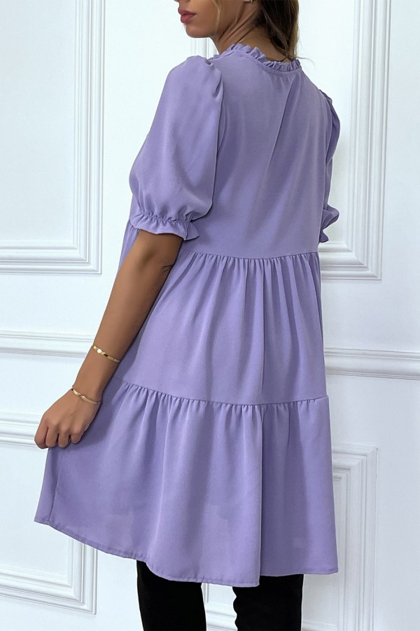 Robe tunique violette à volant à manches courtes - 5