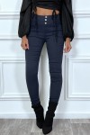 Pantalon slim marine avec 3 boutons et poches - 2