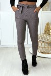 Pantalon slim à motif vichy taupe molletonné à l'intérieur avec poches et ceinture - 3