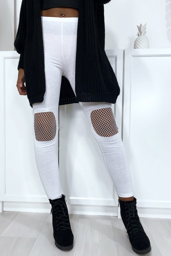 Legging blanc avec résille aux genoux - 1