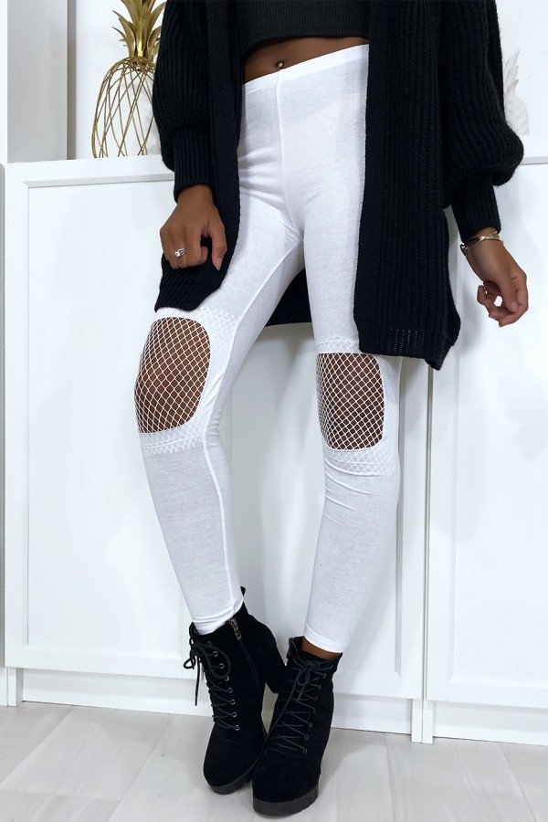 Legging blanc avec résille aux genoux - 2