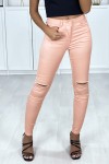 Jeans slim rose avec 5 poches déchiré aux genoux - 2