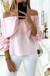 Blouse rose avec papillons ornée de strass à l'avant - 1