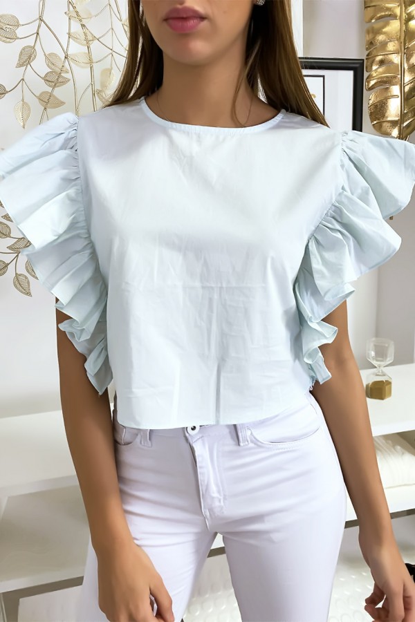 Blouse bleu très chic avec volant aux manches - 1