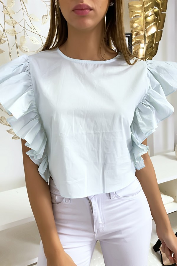 Blouse bleu très chic avec volant aux manches - 2