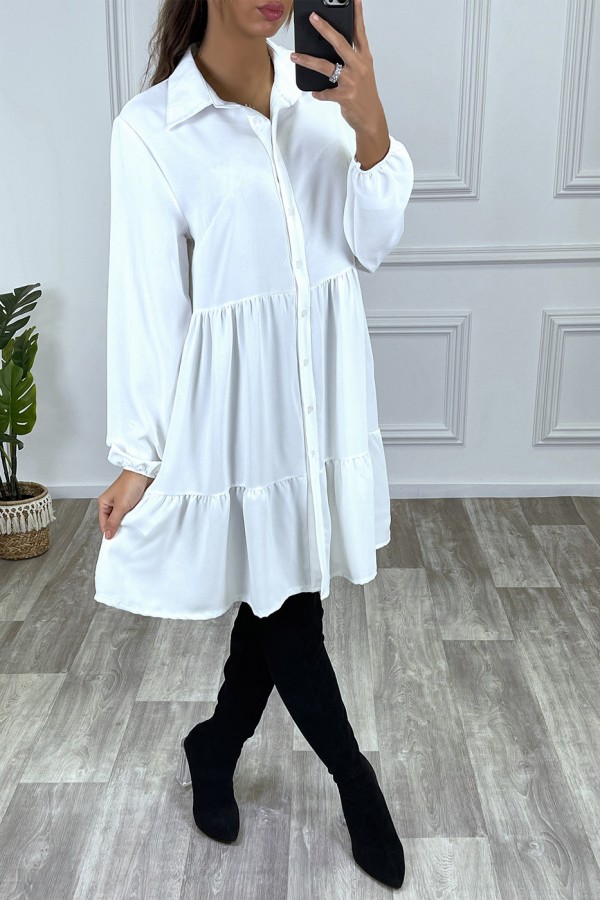 Robe chemise blanche à volant et boutons - 2