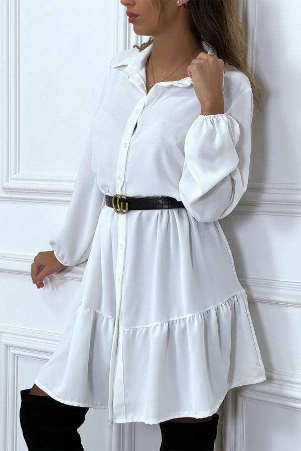 Robe chemise blanche à volant et boutons - 4