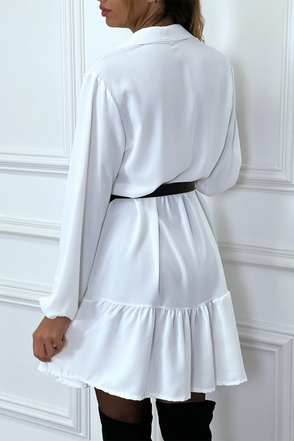 Robe chemise blanche à volant et boutons - 5