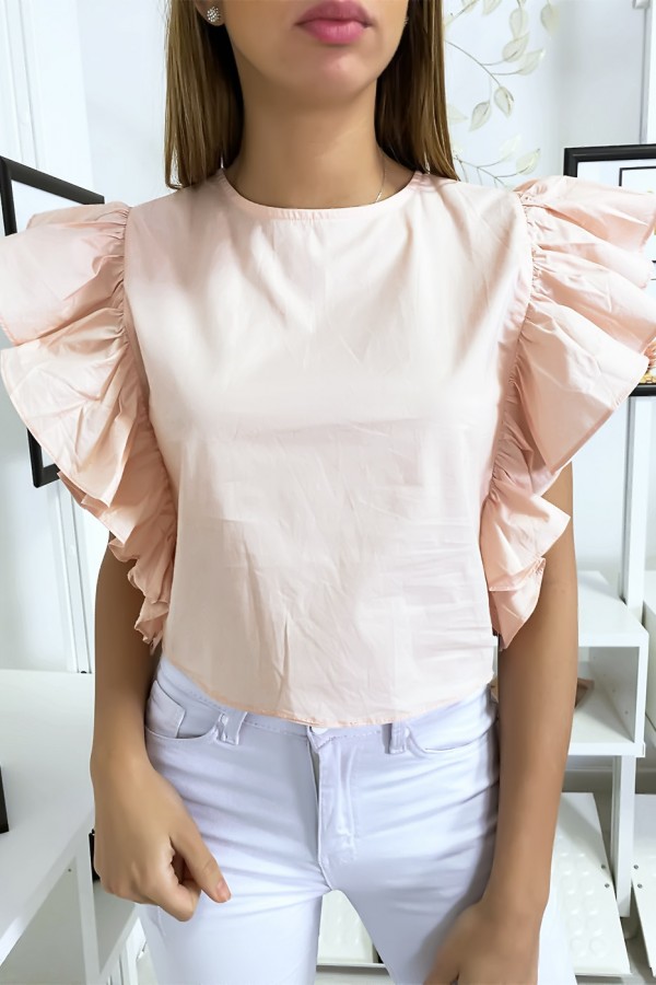 Blouse rose très chic avec volant aux manches - 1