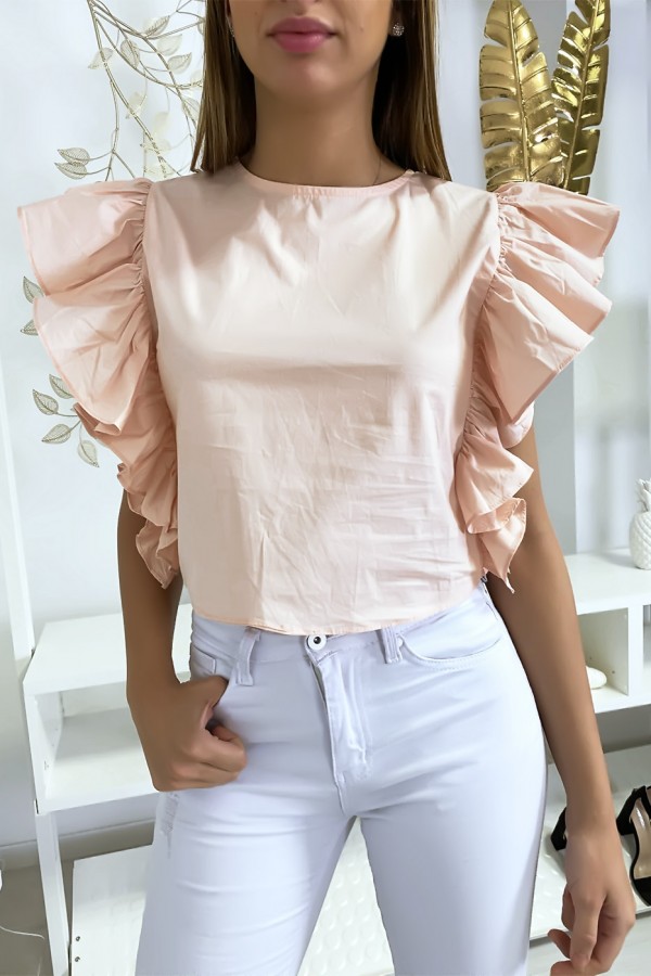 Blouse rose très chic avec volant aux manches - 3