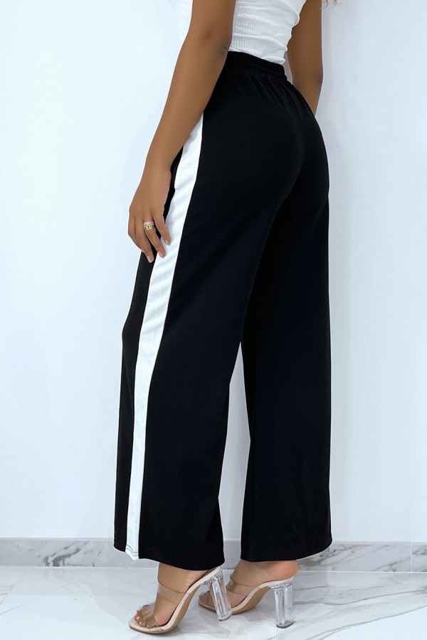 Pantalon palazzo noir avec bande blanche - 3