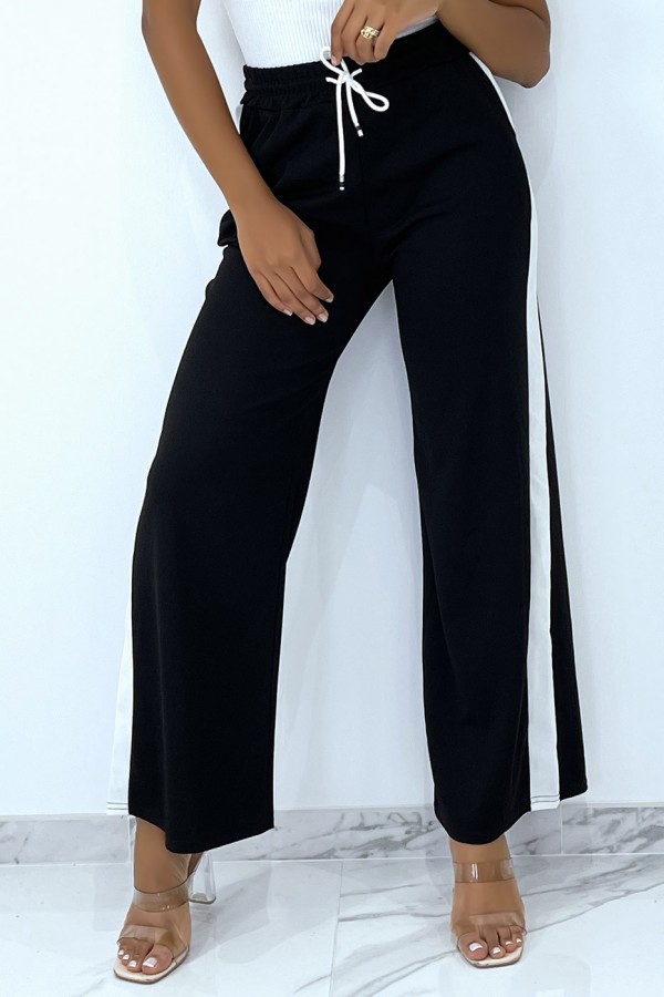 Pantalon palazzo noir avec bande blanche - 4