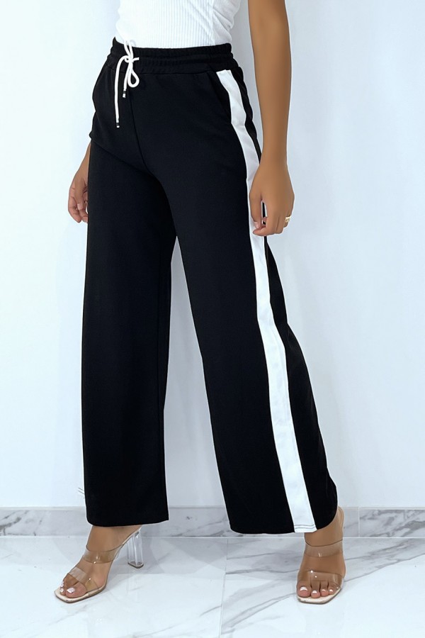 Pantalon palazzo noir avec bande blanche - 5