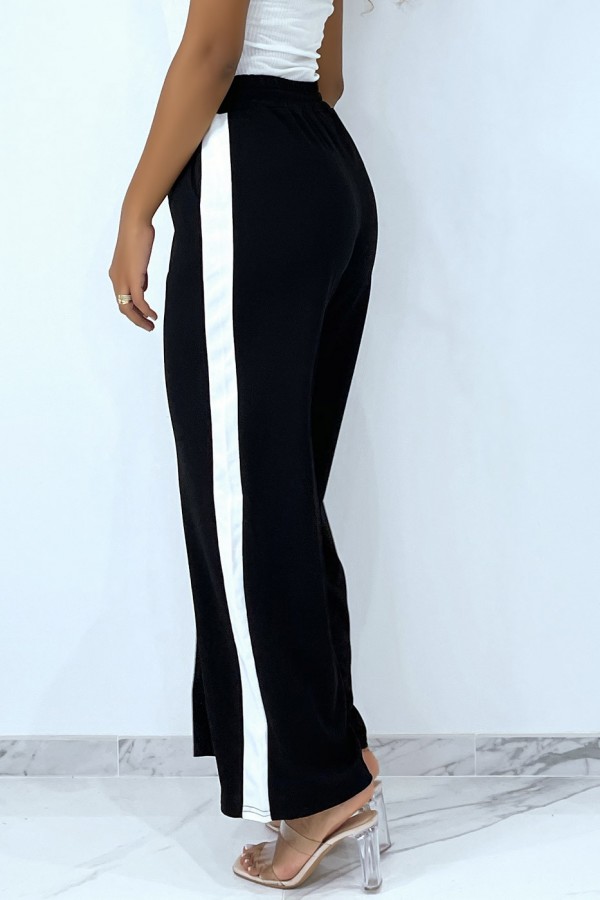 Pantalon palazzo noir avec bande blanche - 6