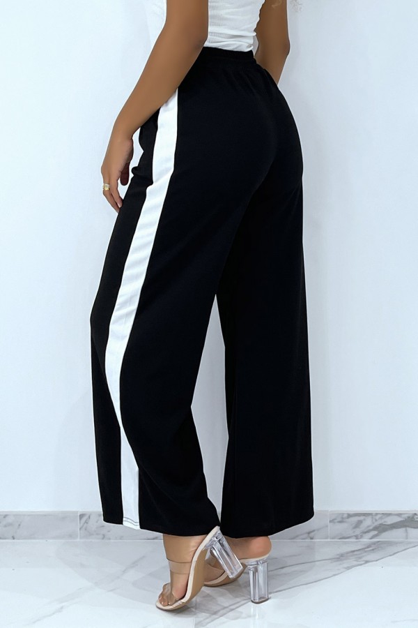 Pantalon palazzo noir avec bande blanche - 7