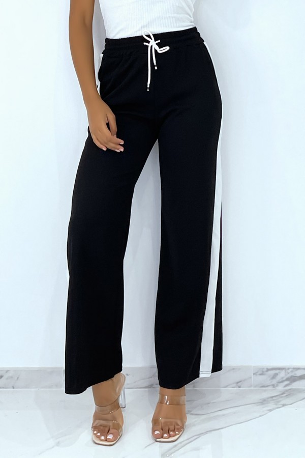 Pantalon palazzo noir avec bande blanche - 8