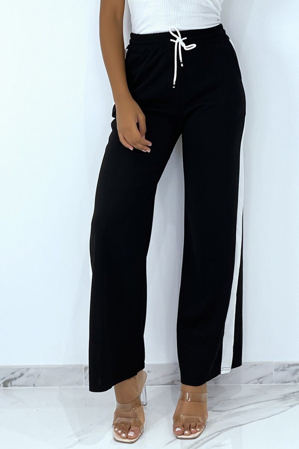 Pantalon palazzo noir avec bande blanche - 9