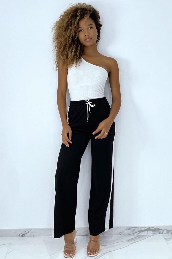 Pantalon palazzo noir avec bande blanche - 10