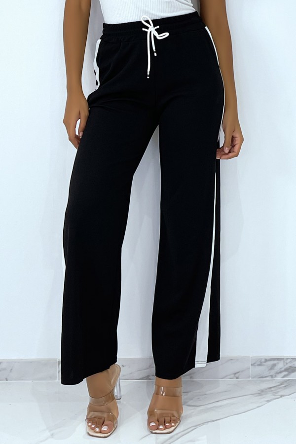 Pantalon palazzo noir avec bande blanche - 11