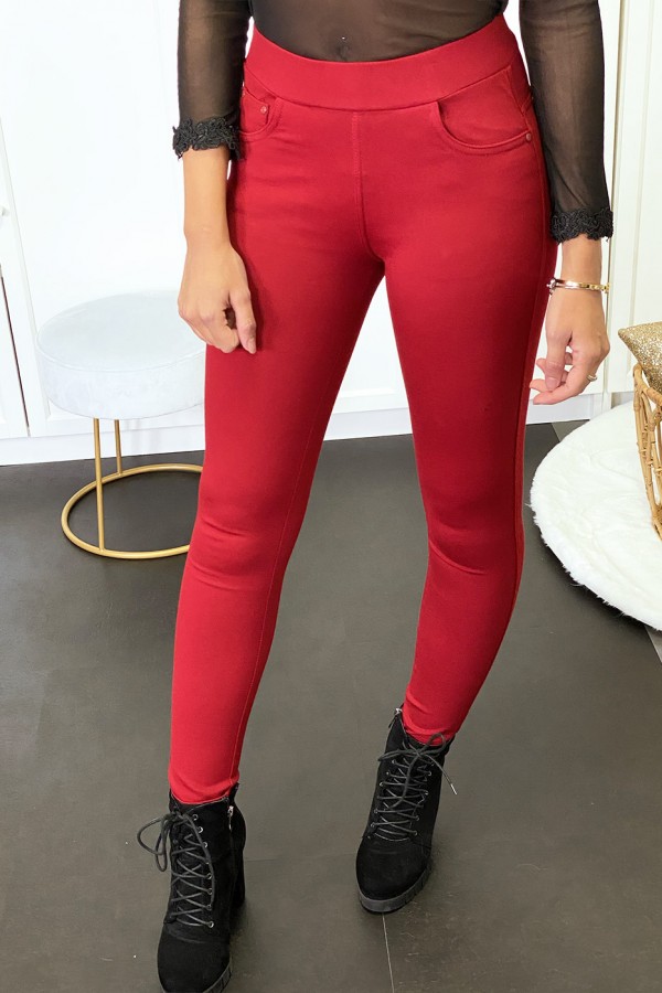 Pantalon slim bordeaux avec 5 poches - 1