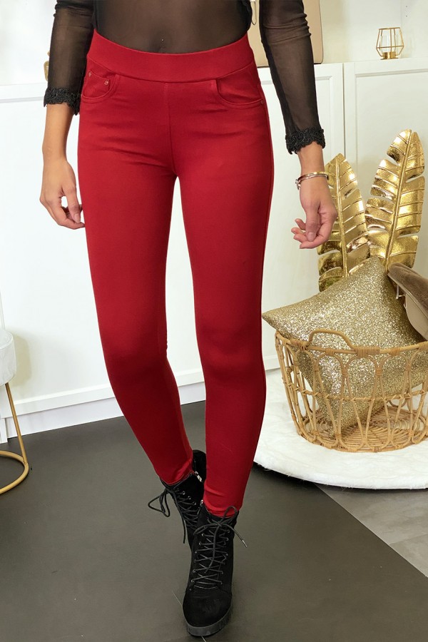 Pantalon slim bordeaux avec 5 poches - 7