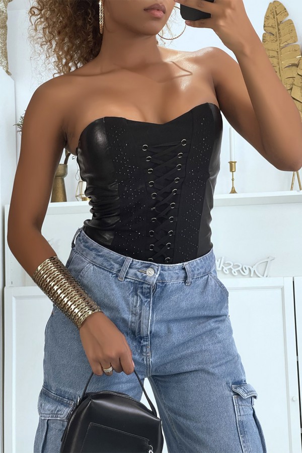 Bustier en similicuir avec lacets - 4