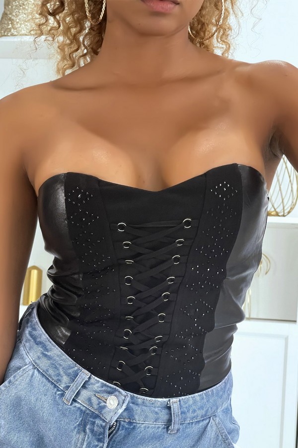 Bustier en similicuir avec lacets - 5