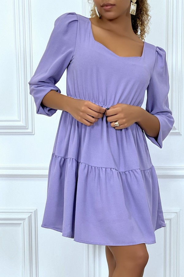 Robe violette évasée à col coeur froncé sur plusieurs endroit - 4