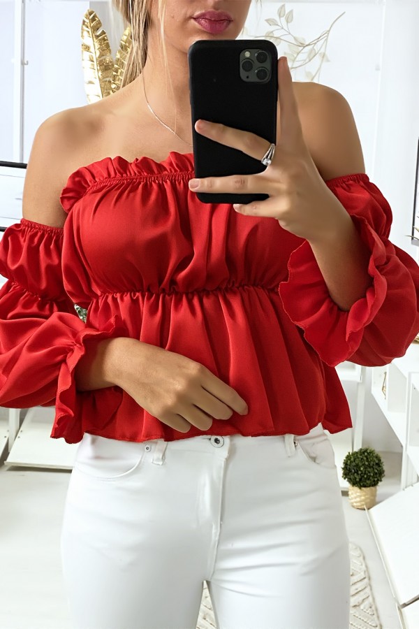 Bustier satiné rouge avec manches à part - 1