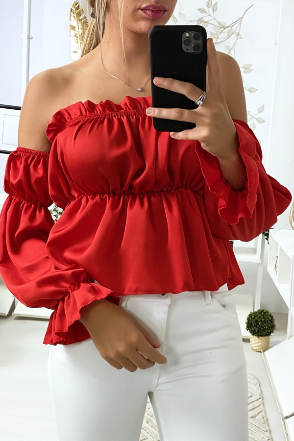 Bustier satiné rouge avec manches à part - 3