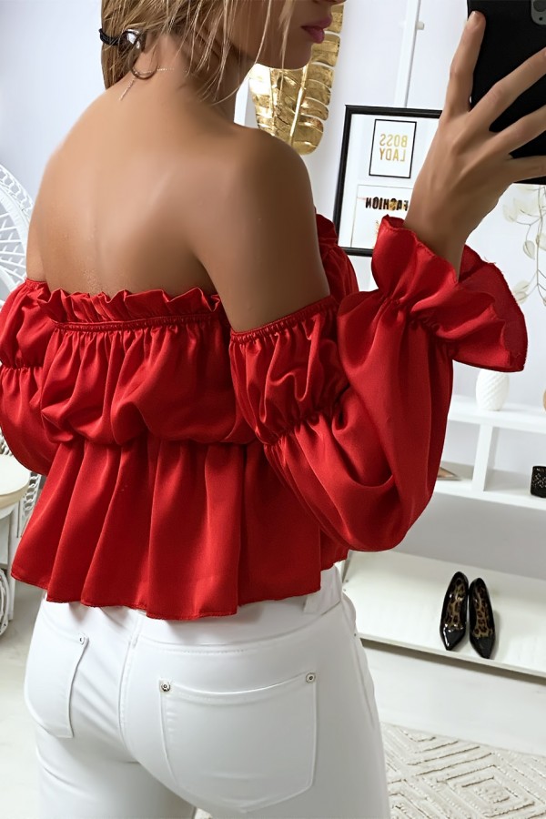 Bustier satiné rouge avec manches à part - 5