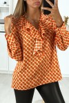 Blouse à motif orange avec volant à l'avant - 2