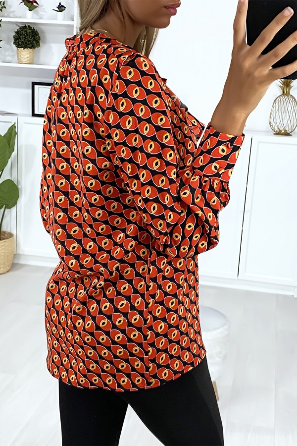 Blouse à motif noir avec volant à l'avant - 4