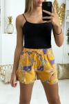 Short moutarde en coton motif fleuris avec poches - 3