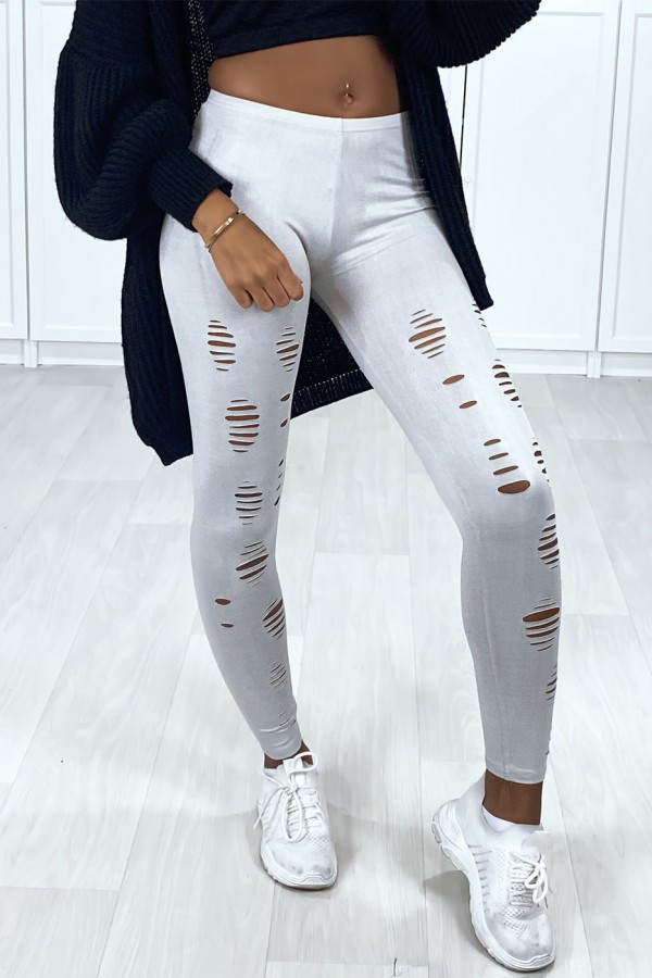 Legging gris matière brillant et extensible effilé à l'avant - 1