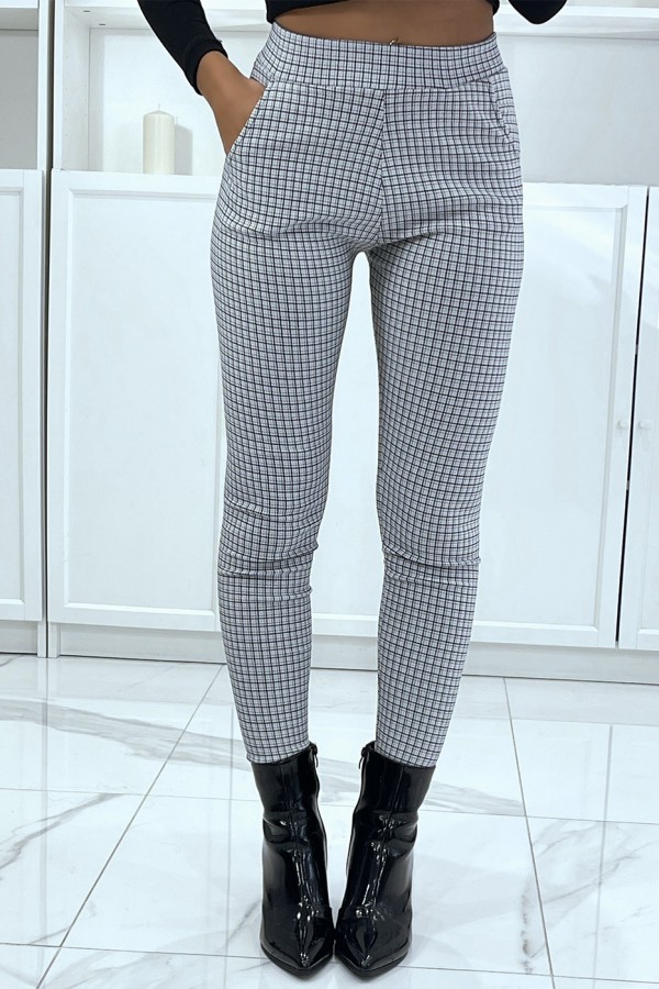 Pantalon slim blanc avec poches et joli motif pied de poule - 1