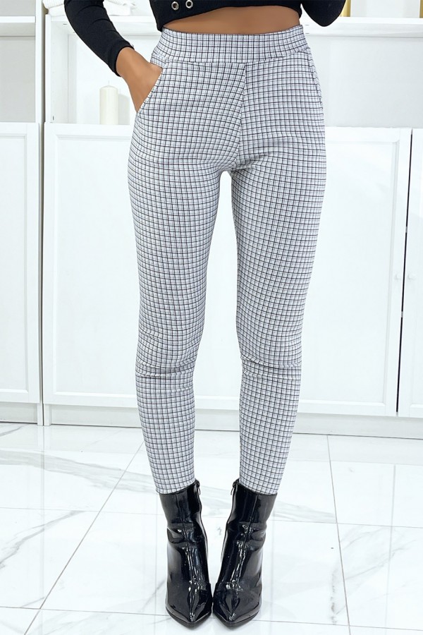 Pantalon slim blanc avec poches et joli motif pied de poule - 2