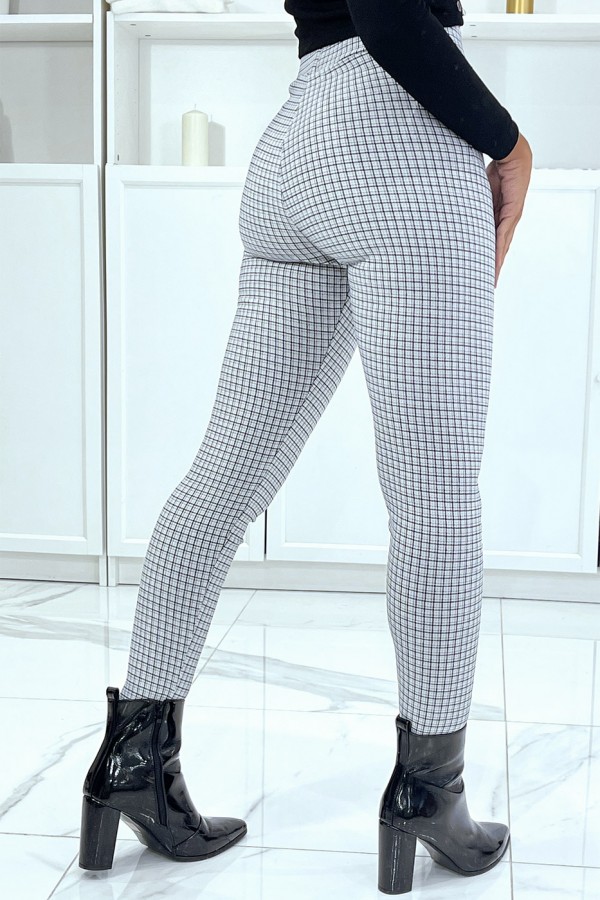 Pantalon slim blanc avec poches et joli motif pied de poule - 3