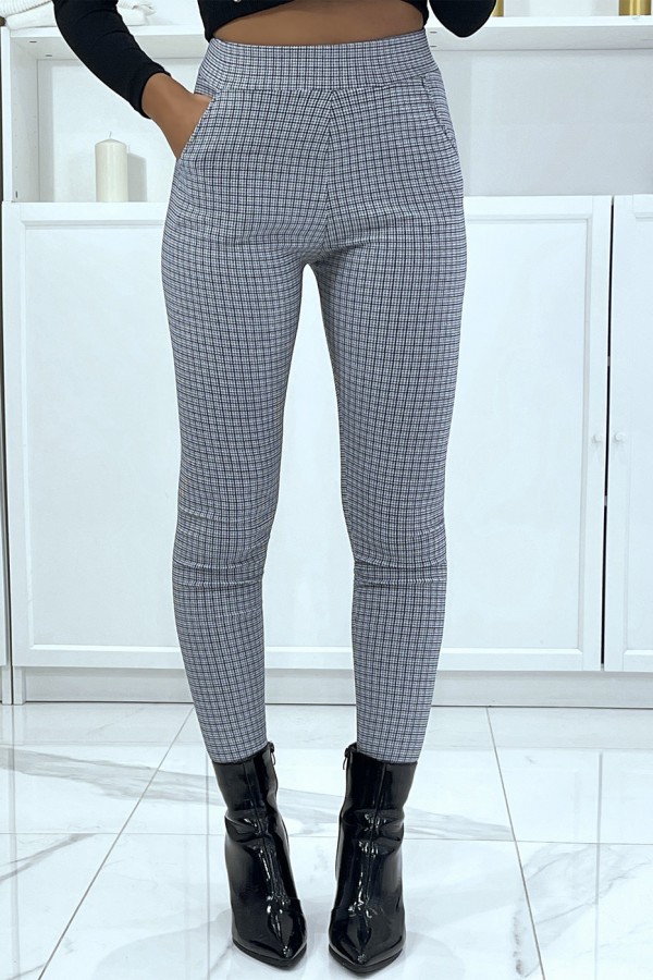 Pantalon slim bleu avec poches et joli motif pied de poule - 1