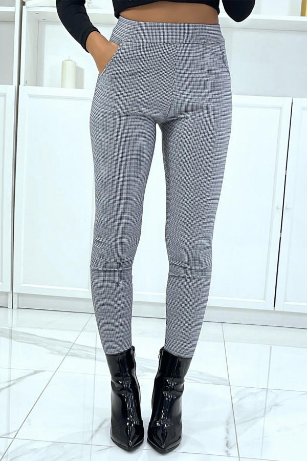 Pantalon slim noir avec poches et joli motif pied de poule - 1