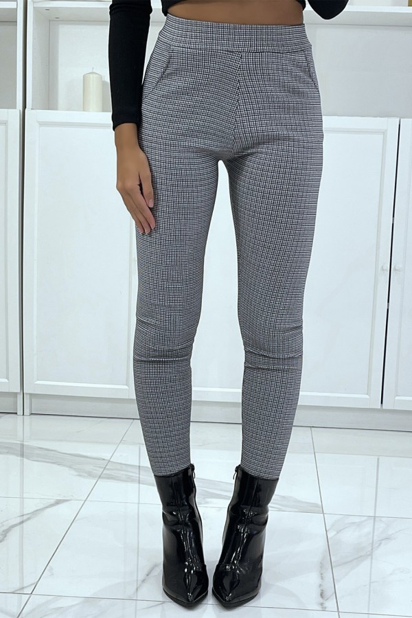 Pantalon slim noir avec poches et joli motif pied de poule - 2