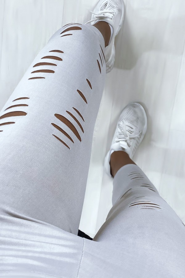 Legging corsaire gris matière brillante et extensible effilé à l'avant - 4