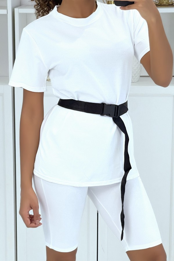 Ensemble T-shirt et cycliste blanc avec ceinture - 1