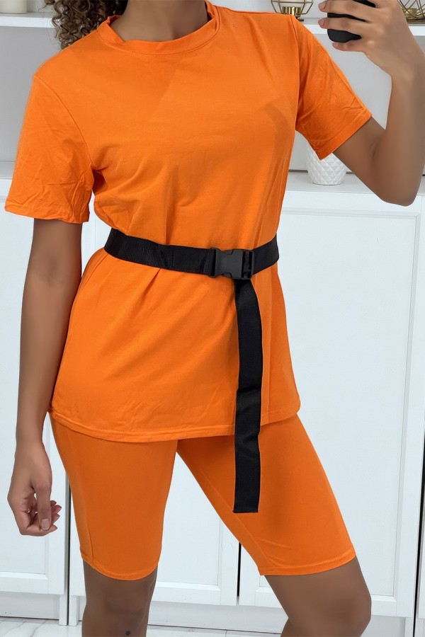 Ensemble T-shirt et cycliste orange avec ceinture - 2